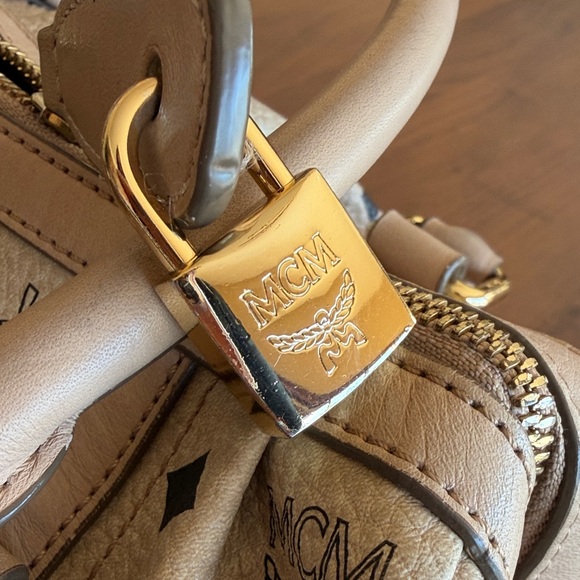 MCM Beige Visetos Leather Boston Bag with Gold Hardware - Picture 3 of 14